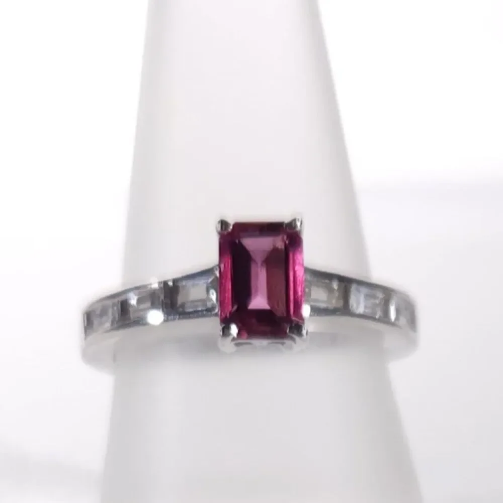 Bixbite and White Topaz Ring Size 5